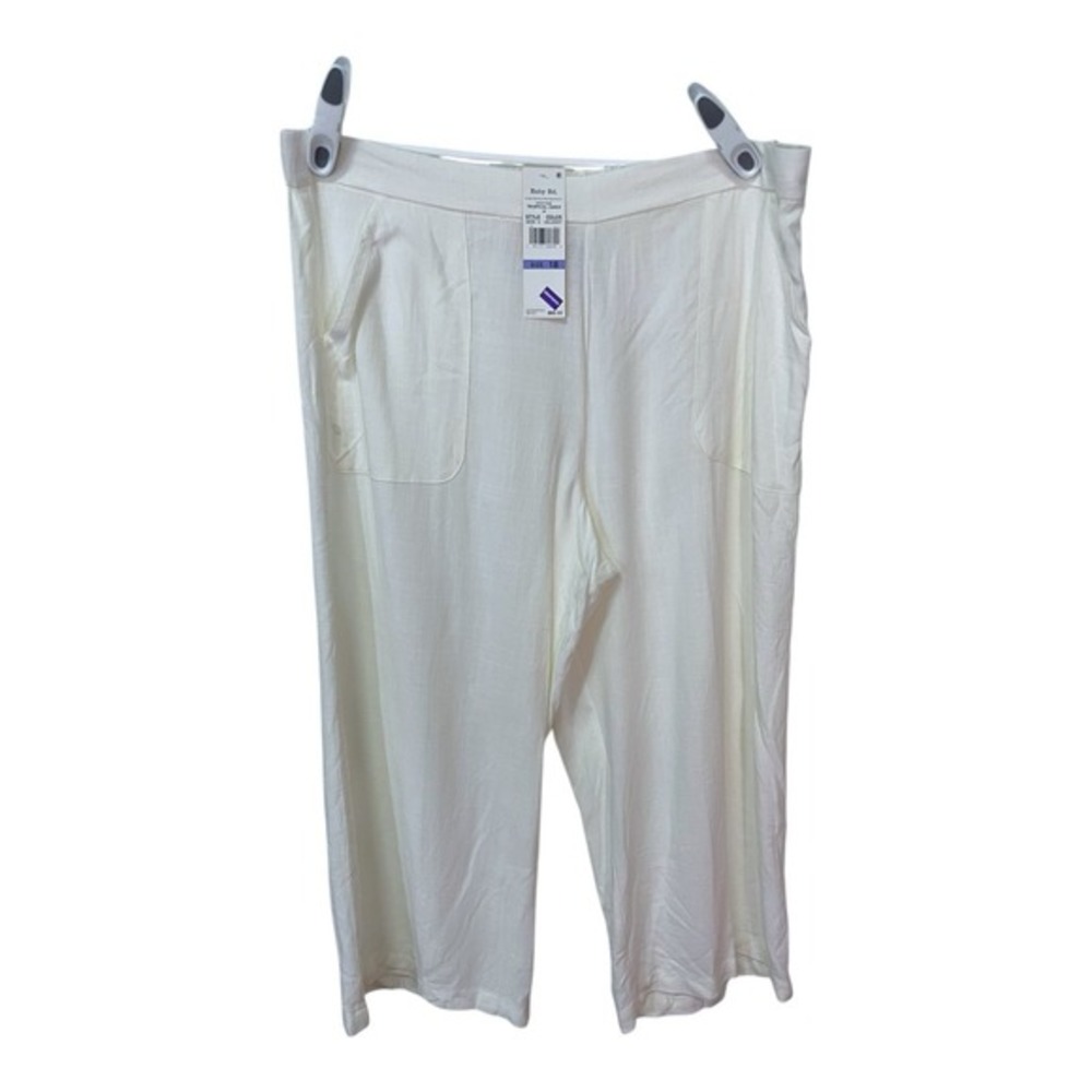 NEW‎ Ruby Rd. 18 White Pull On Pants Linen Blend Wide Leg Coastal Lightweight